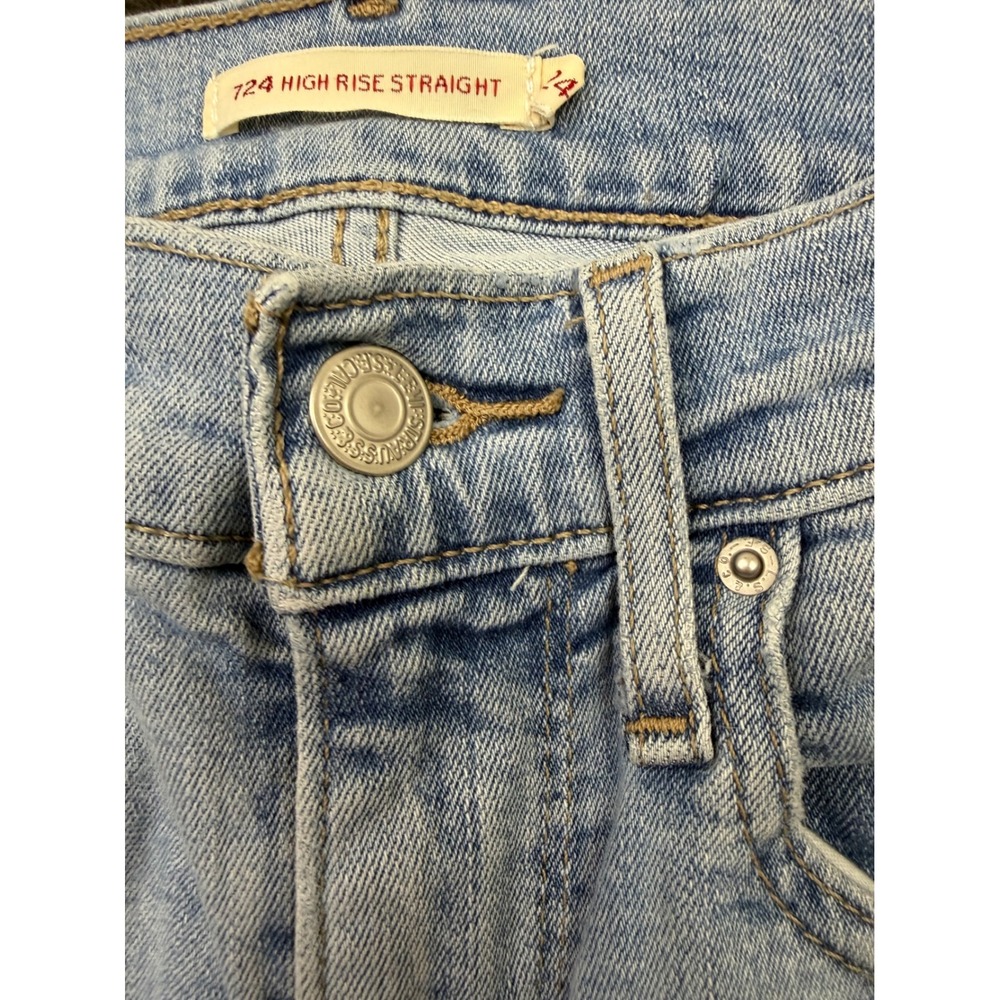 Levis Premium 724 High Rise Straight Jeans Light Wash Raw Hem Size 24 Womens - Picture 5 of 10